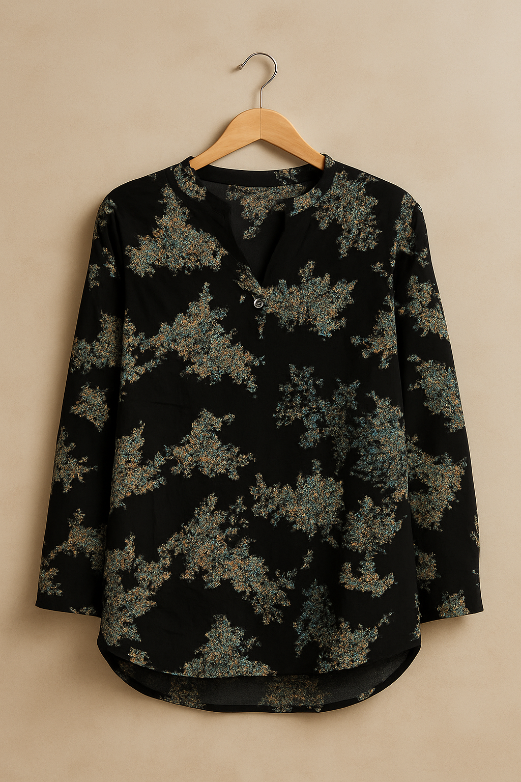 Black Botanical Linen Shirt