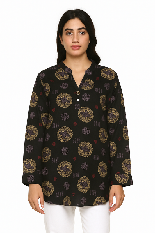 Printed Linen Kurti-Style Top