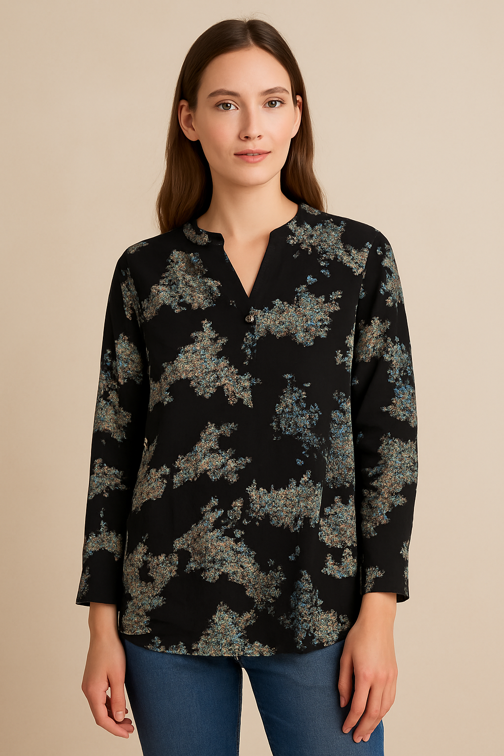Black Botanical Linen Shirt