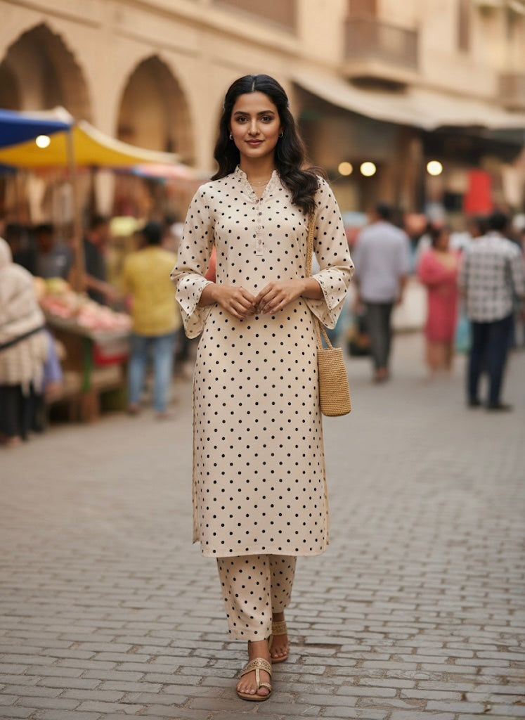 Polka Dot Two-Piece Kurta Suit